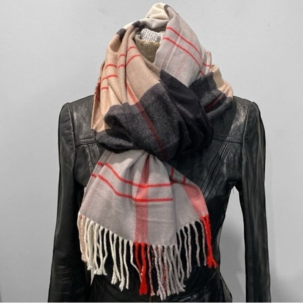 Preppy Plaid Scarf with Fringe 28X 64